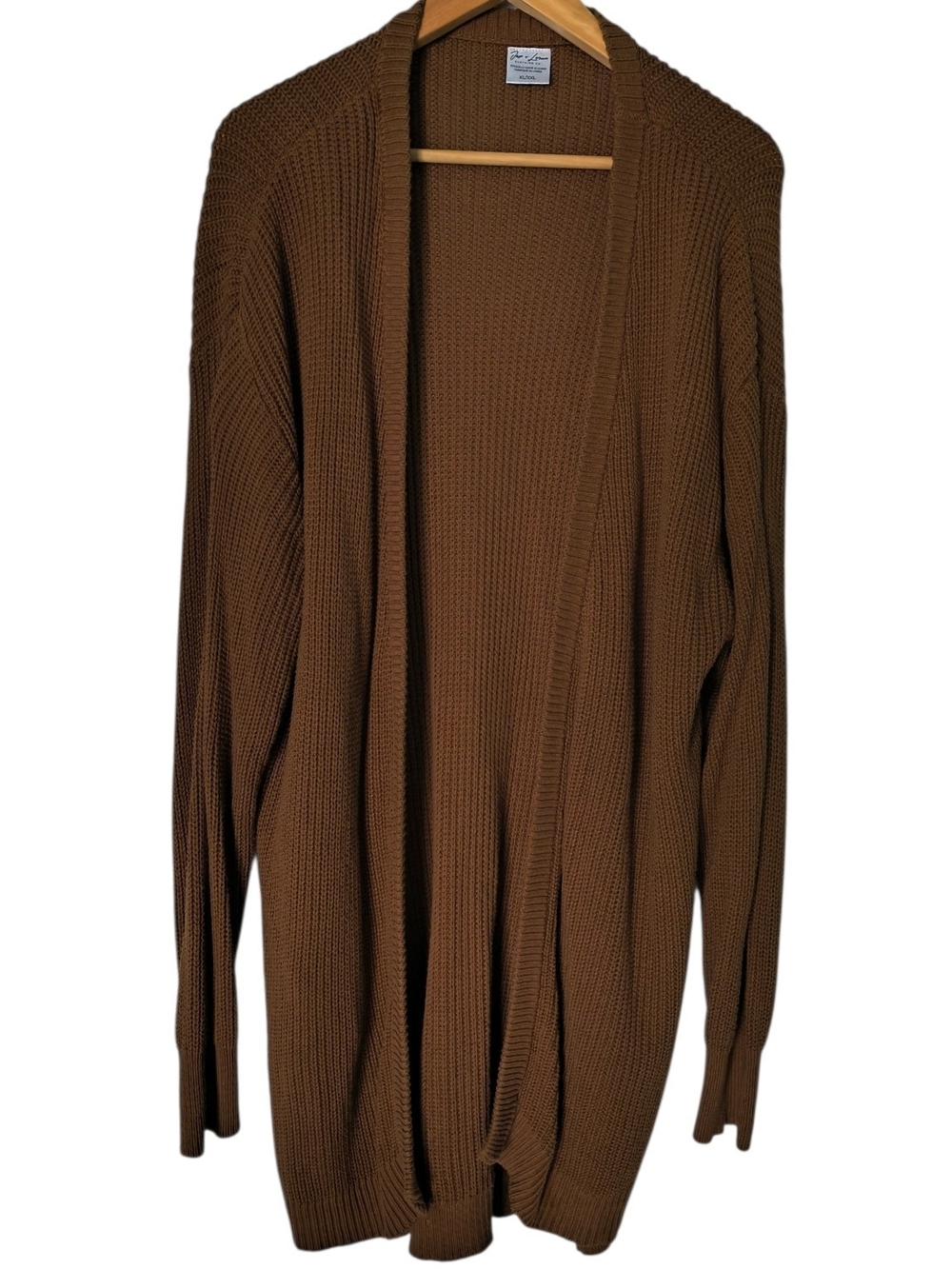 Open-Front Brown Knit Cardigan Sweater